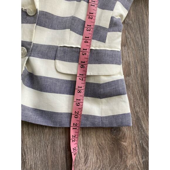 Banana Republic Women's Linen Blend Striped Blue White Nautical Blazer Jacket - Picture 10 of 10